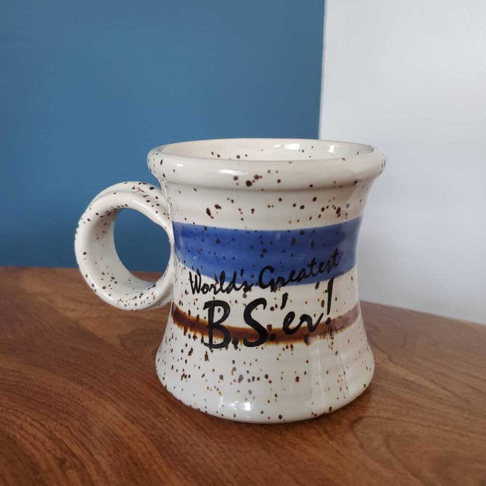 Vintage 1980s 1990s Clay in Mind World's Greatest B.S.'er Ceramic Pottery Mug